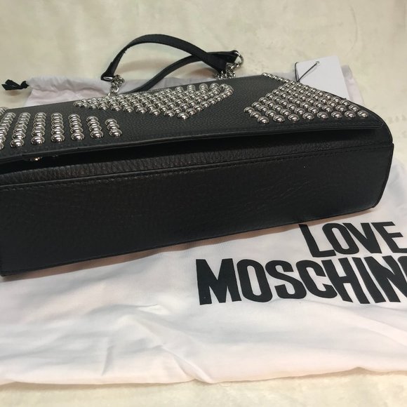 NWT LOVE MOSCHINO Leather Studded Heart Chain Strap Bag - Picture 5 of 10